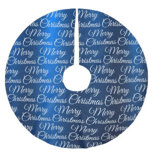 Marry Christmas White Snowflakes Navy Blue Brushed Polyester Tree Skirt