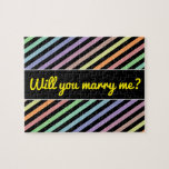[ Thumbnail: Marry Me? + Black & Pastel Color Lines Pattern Jigsaw Puzzle ]