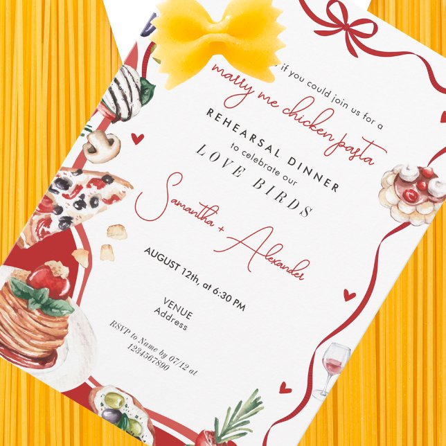 Marry Me Chicken Pasta Wedding Rehearsal Dinner Invitation (Marry Me Chicken Pasta Foodie Couple Engagement Italian Wedding Rehearsal Dinner Brunch Invitation )