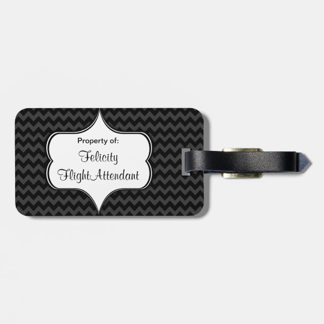 Marry Me Fly Free Charcoal Chevron Luggage Tag (Back Horizontal)