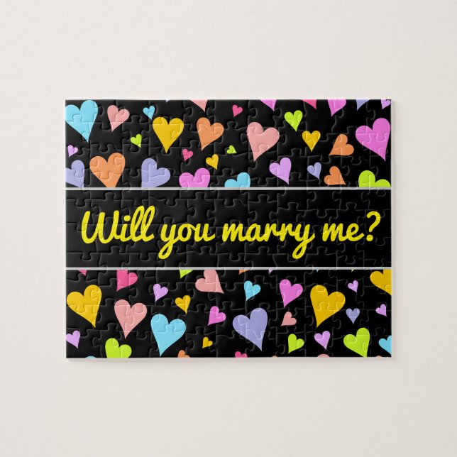 Marry me? + Fun, Loving, Colorful Hearts Pattern Jigsaw Puzzle (Horizontal)