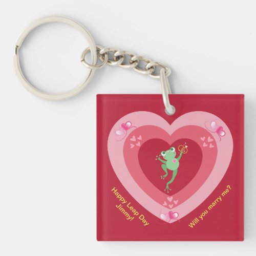 Marry Me Leap Day Proposal Frog in Heart  Keychain