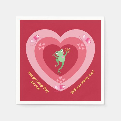 Marry Me Leap Day Proposal Frog in Heart  Napkins
