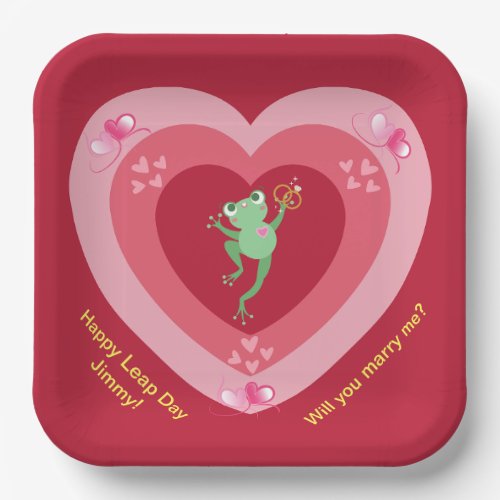 Marry Me Leap Day Proposal Frog in Heart  Paper Plates