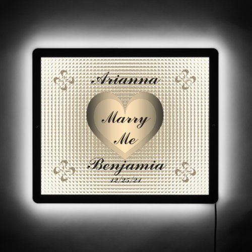 Marry Me Marriage Proposal Two Hearts Gold LED Sign