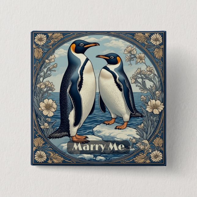 Marry Me Penguin Ice Bird Snow Glacier Winter Lake Button (Front)