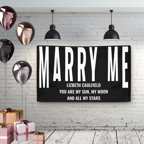 Marry Me Proposal Sun Moon Stars Black White Banner