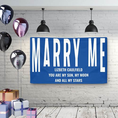 Marry Me Proposal Sun Moon Stars Blue White Banner