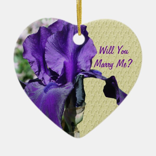 Marry Me Purple Iris Engagement Ornament (Front)