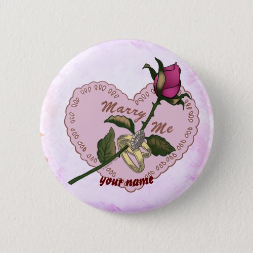 Marry Me Rings wedding heart custom name button