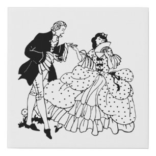 Marry Me Victorian Couple Silhouette Art  Faux Canvas Print