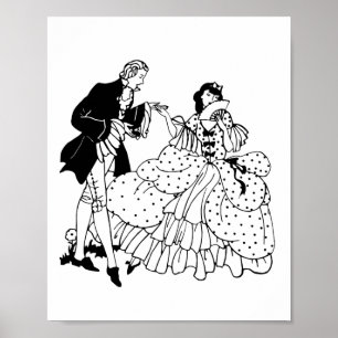 Marry Me Victorian Couple Silhouette Art Poster