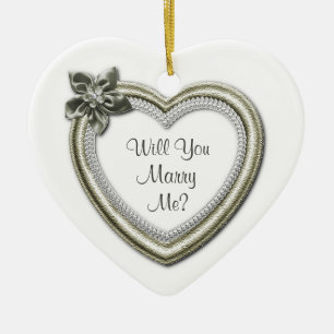 Marry Me White Ceramic Heart Engagement Ornament