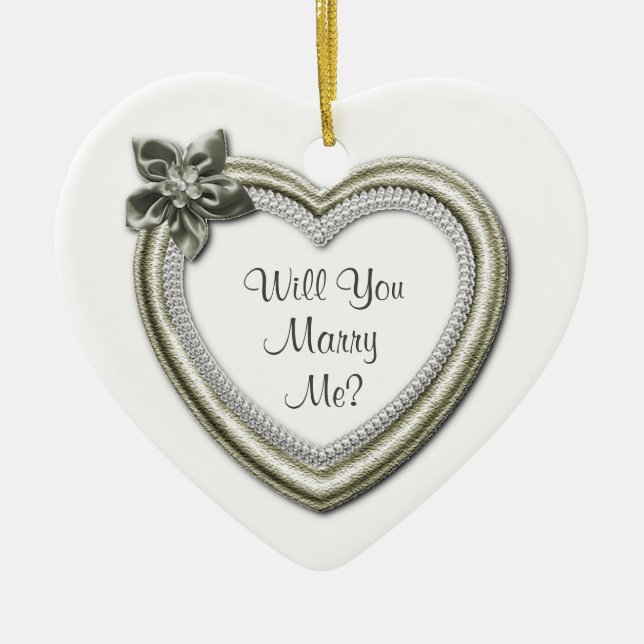 Marry Me White Ceramic Heart Engagement Ornament (Front)