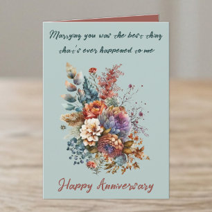 Marrying you flowers green wife anniversary card