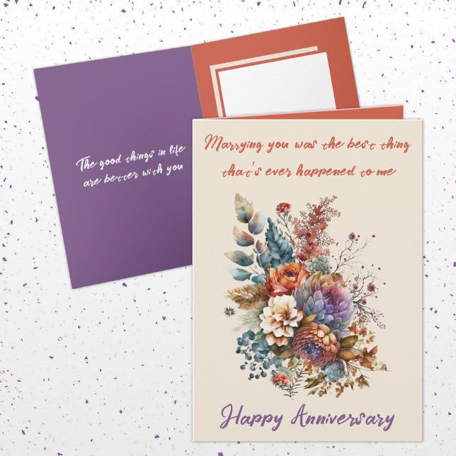 Marrying you flowers orange wife anniversary card (Creator Uploaded)