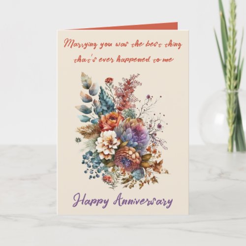 Marrying you flowers orange wife anniversary card