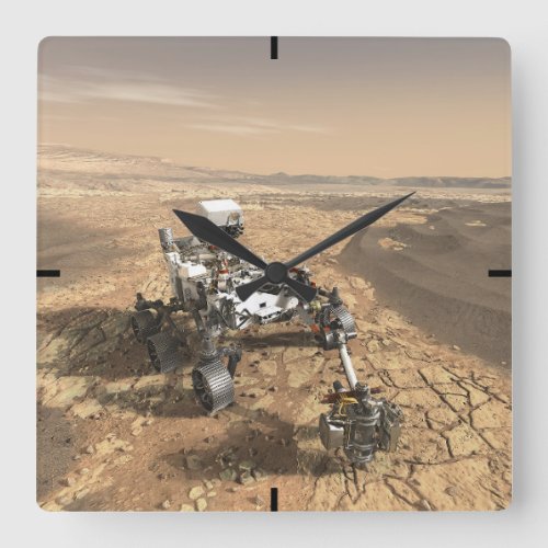Mars 2020 Rover On The Surface Of Mars Square Wall Clock