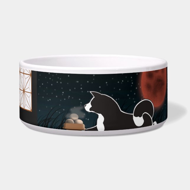 MARS Akita Harvest Moon Large Ceramic Pet Bowl (Front)
