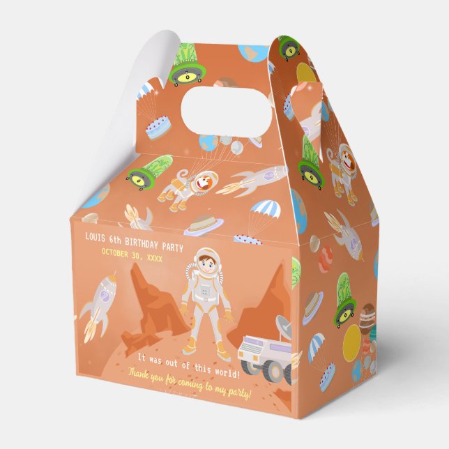 Mars astronaut boy themed birthday Party Favor Boxes (Front Side)