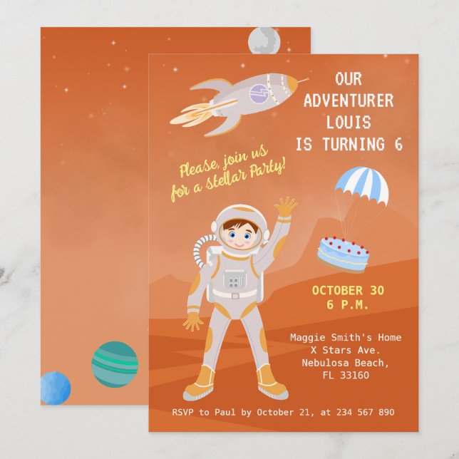 Mars astronaut boy themed birthday Party Invitation (Front/Back)