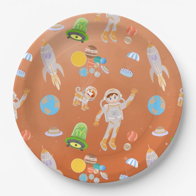 Mars astronaut boy themed birthday Party Paper Plates (Front)