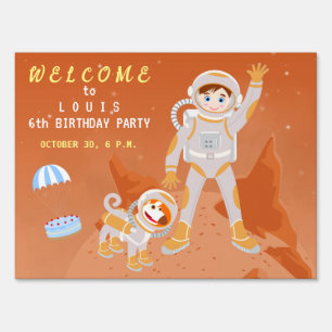Mars astronaut boy themed birthday Party Sign