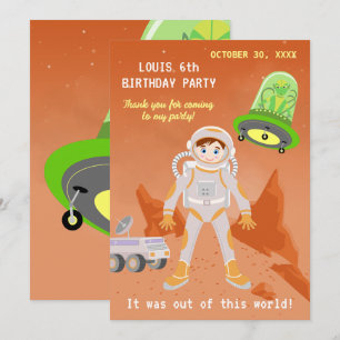 Mars astronaut boy themed birthday Party Thank You Card