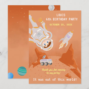 Mars astronaut boy themed birthday Party Thank You Card