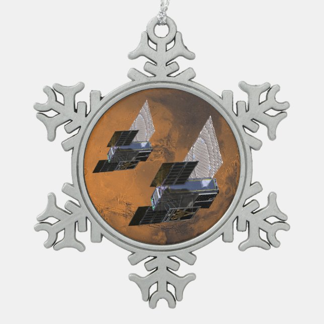 Mars Cubed by MarCO CubeSats Snowflake Pewter Christmas Ornament (Front)