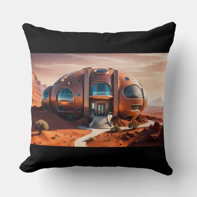 Mars Habitat Alpha – AI Sci-Fi Architecture Throw Pillow (Front)