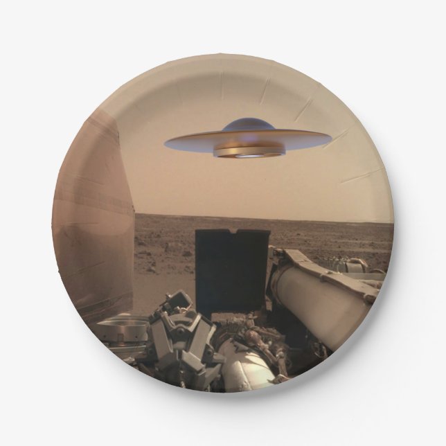 Mars InSight Alien UFO Saucer Encounter Paper Plates (Front)