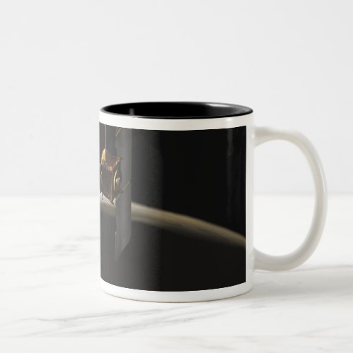 Mars Odyssey spacecraft over martian sunrise Two_Tone Coffee Mug