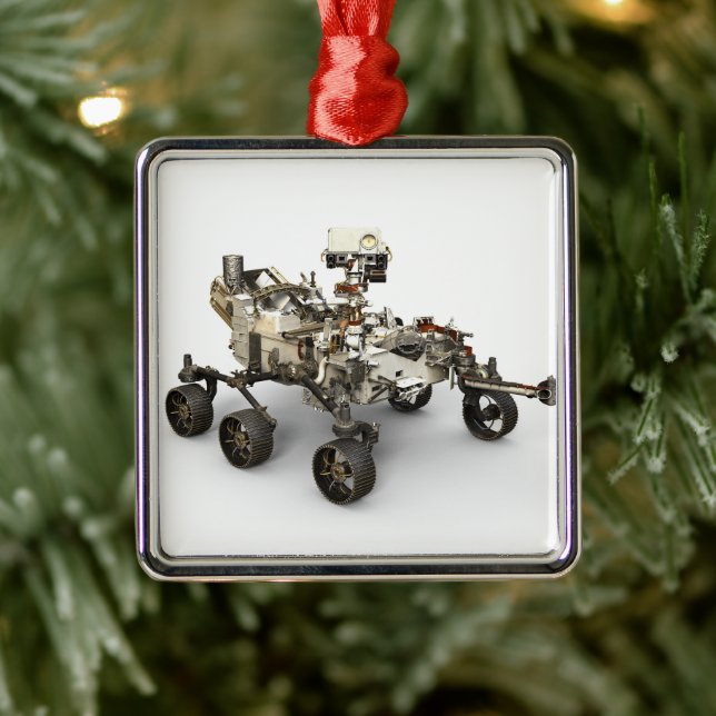 Mars Perseverance Rover On White Background. Metal Ornament (Tree)