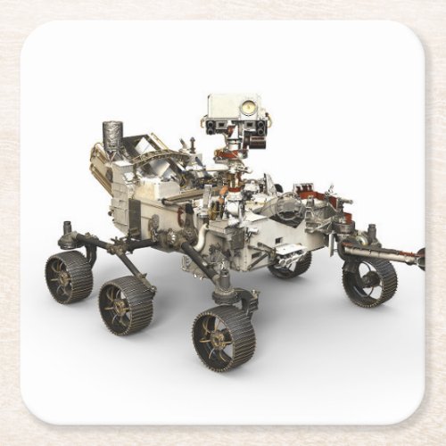 Mars Perseverance Rover On White Background Square Paper Coaster