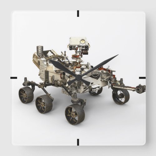 Mars Perseverance Rover On White Background Square Wall Clock