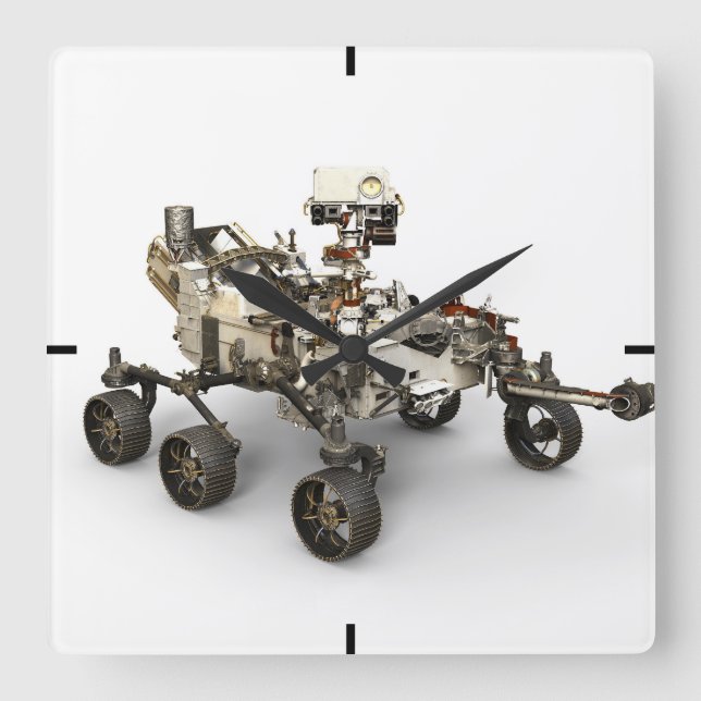Mars Perseverance Rover On White Background. Square Wall Clock (Front)