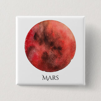 Mars Planet Watercolor Square Button
