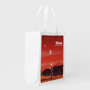 Mars Science fiction vintage travel poster Grocery Bag