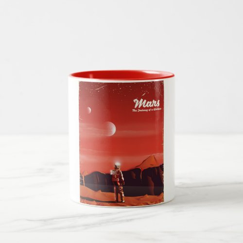 Mars Science fiction vintage travel poster Two_Tone Coffee Mug