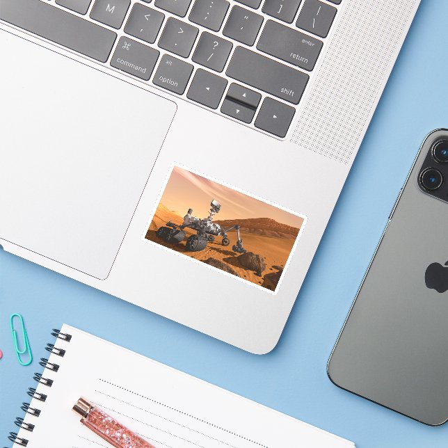 Mars Science Laboratory Curiosity Rover. Sticker (Laptop w/ iPhone)