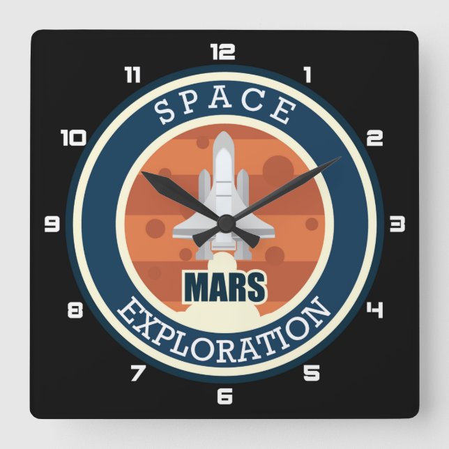 Mars / Space Exploration Square Wall Clock (Front)