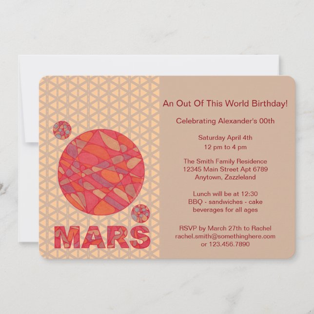 Mars The Red Planet Space Geek Solar System Fun Invitation (Front)