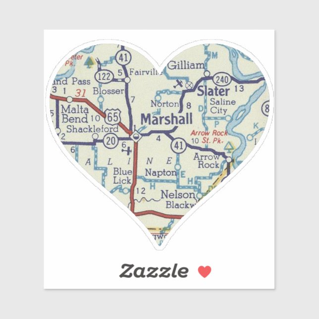 Marsahall MO Retro Map Sticker (Sheet)