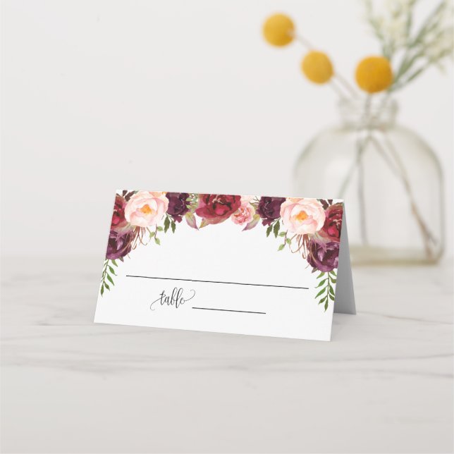 Marsal Floral Bridal Shower Wedding Seating Folded Place Card (Front)