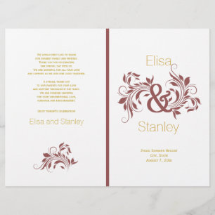 Marsala ampersand scroll leaf wedding program