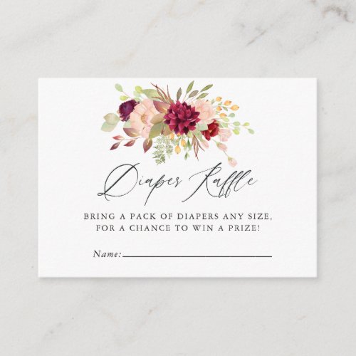 Marsala and Blush Floral Baby Shower Diaper Raffle Enclosure Card