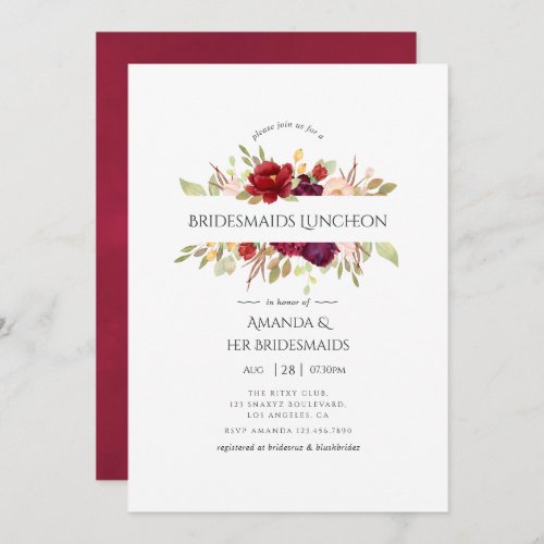 Marsala and Blush Floral Bridesmaids Luncheon Invitation