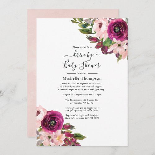 Marsala and Blush Floral Drive By Shower Invitation
