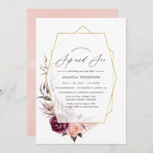 Marsala and Blush Geometric Sip and See Party Invitation